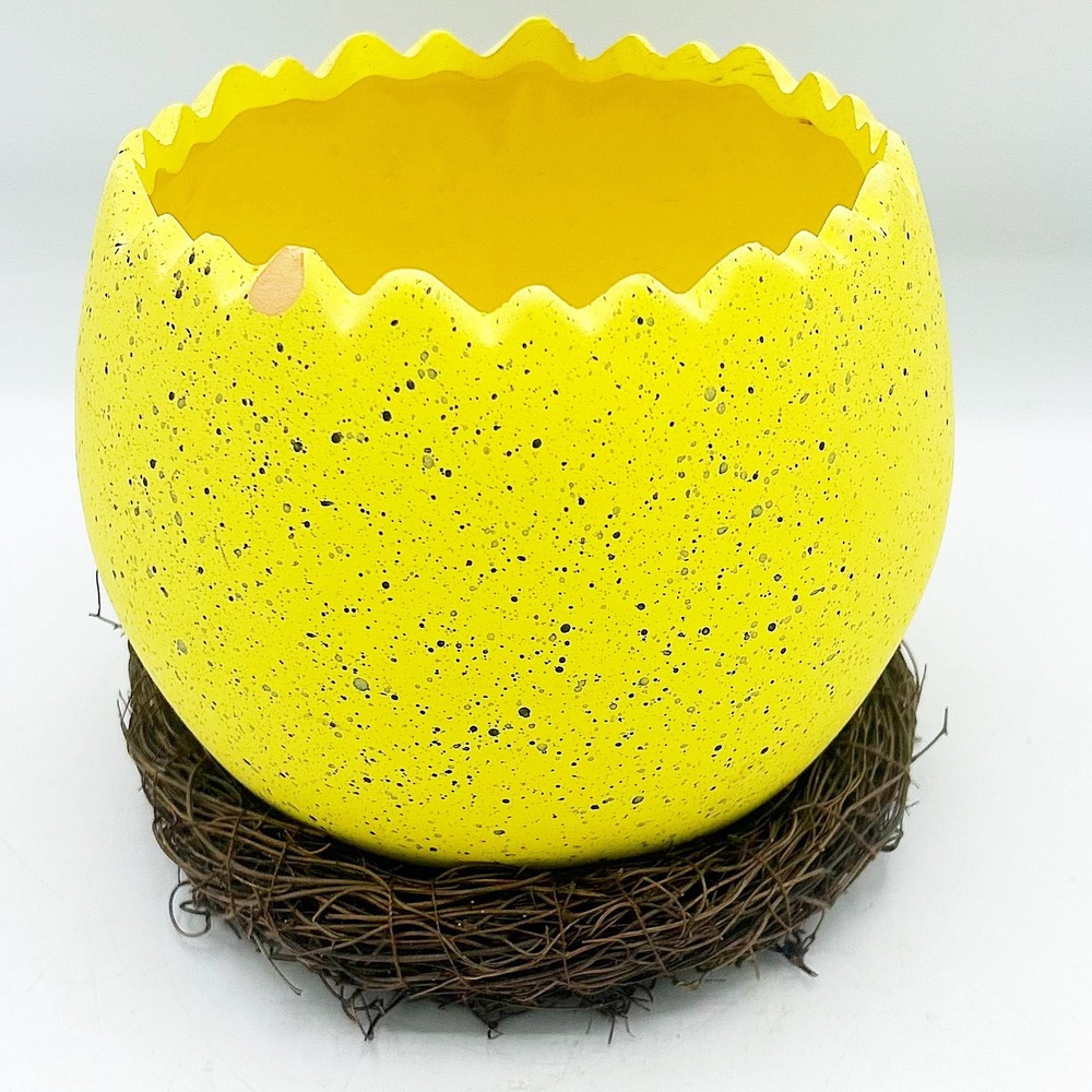 Yellow‎ Cracked Egg Planter with Nest Base 5" H